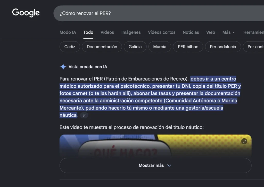 Búsqueda con resultado AI Overviews